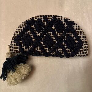 Universal Thread Navy and Cream Key Holder Clutch with Tassel